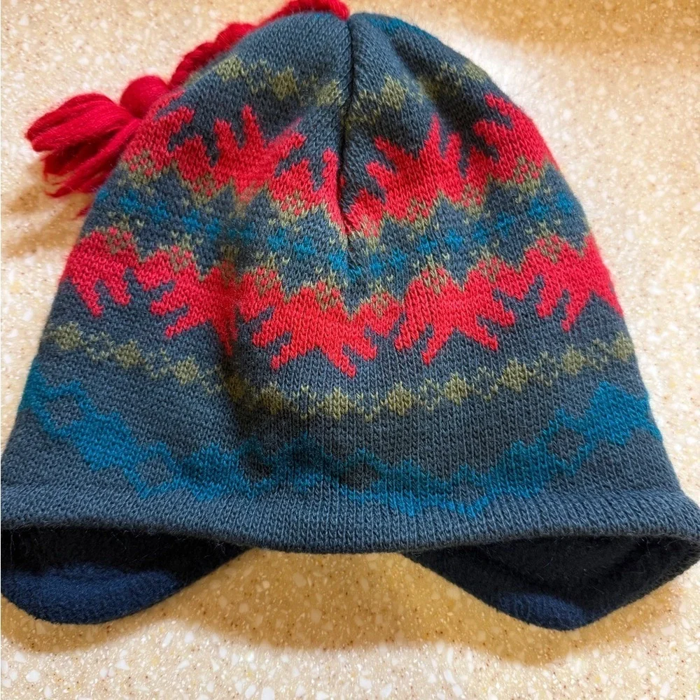 Vintage 90’s Patagonia Red and Blue Knit Hat with Pom-Pom
